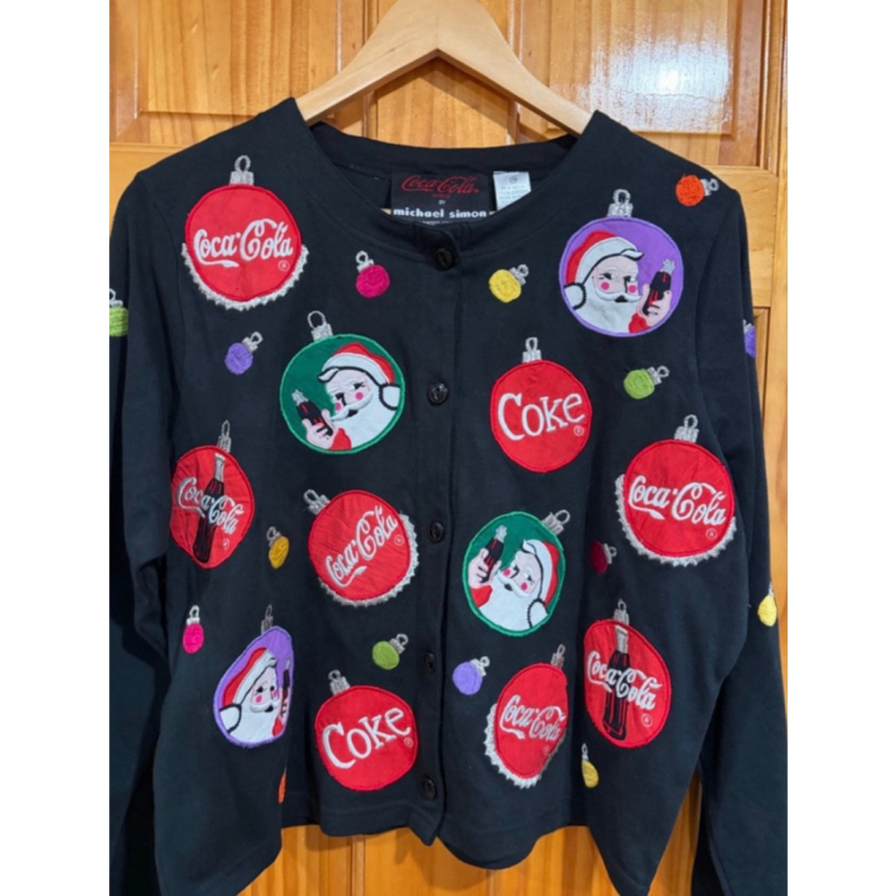 Coca-Cola Michael Simon Christmas Cardigan Sweater Santa Ornaments VTG NWT MP - Picture 4 of 5